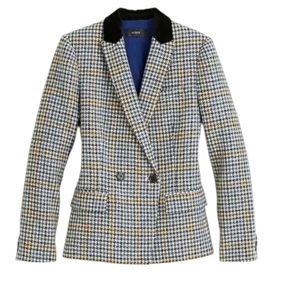 J Crew Dover Houndstooth Blazer Womens 8 Wool Academia Preppy Double Breasted - Picture 1 of 13
